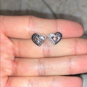 Silver and black diamond heart earrings